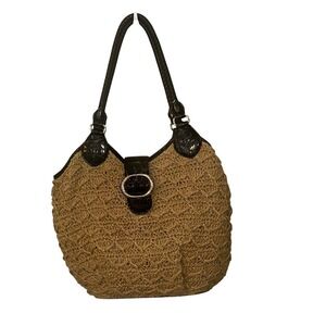 Brighton‎ Woven Hobo Bag Crochet Purse Shoulder Bag Brown Black Accents